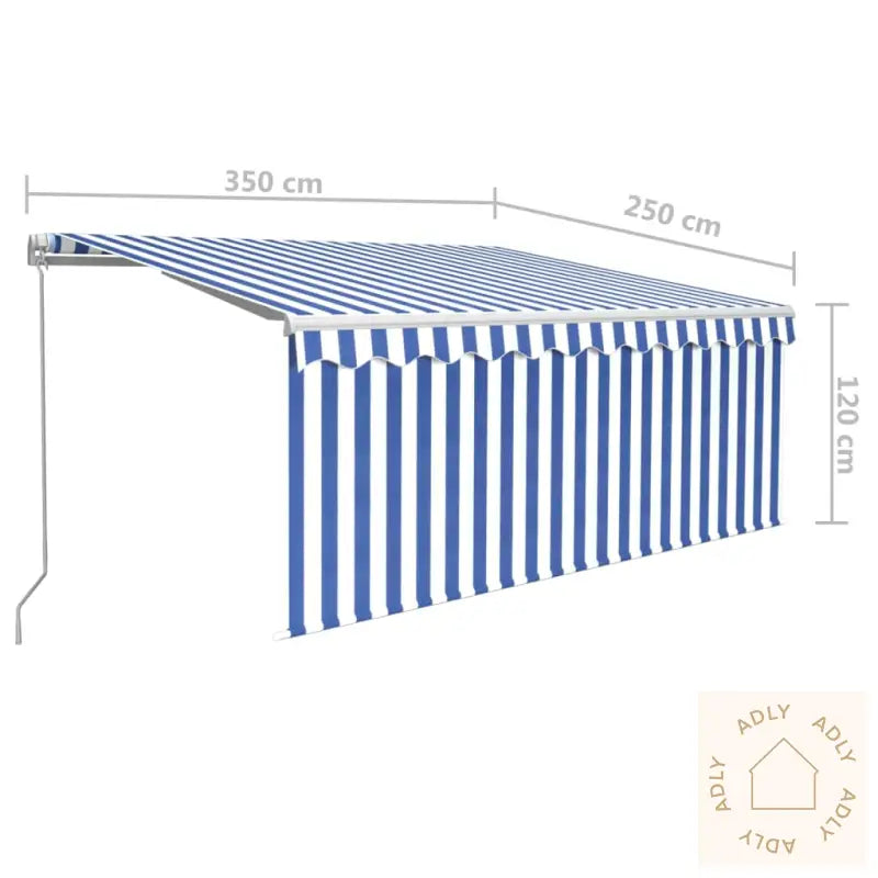 Manuell Uttrekkbar Markise Rullegardin&Led 3,5X2,5 M Blå Hvit