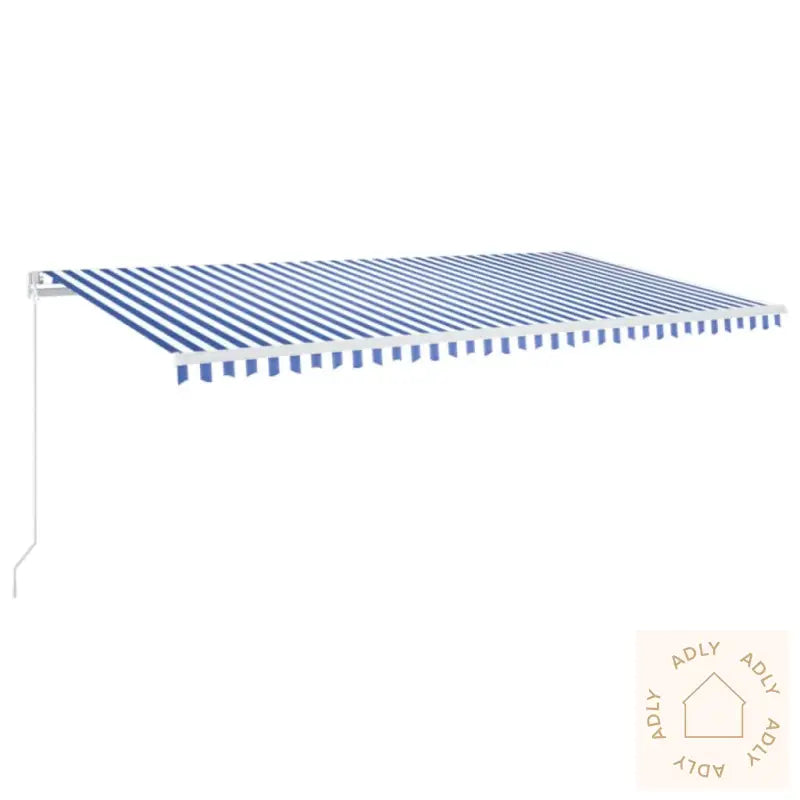 Manuell Uttrekkbar Markise Med Led 600X350 Cm Blå Og Hvit