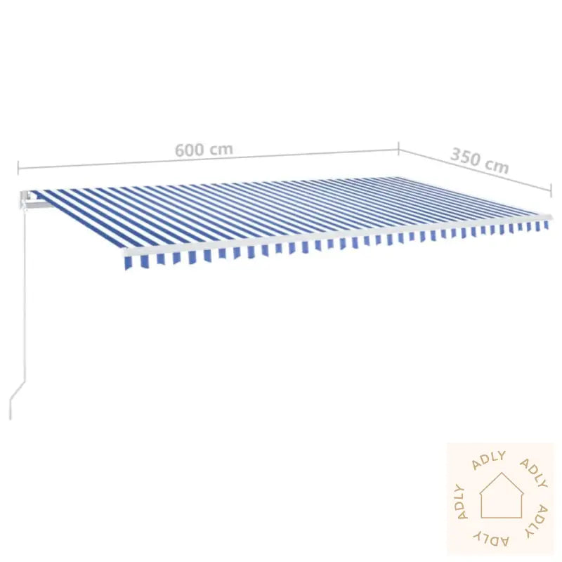 Manuell Uttrekkbar Markise Med Led 600X350 Cm Blå Og Hvit