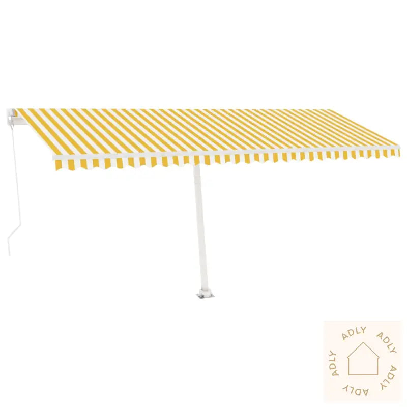 Frittstående Manuell Uttrekkbar Markise 500X300 Cm Gul Og Hvit