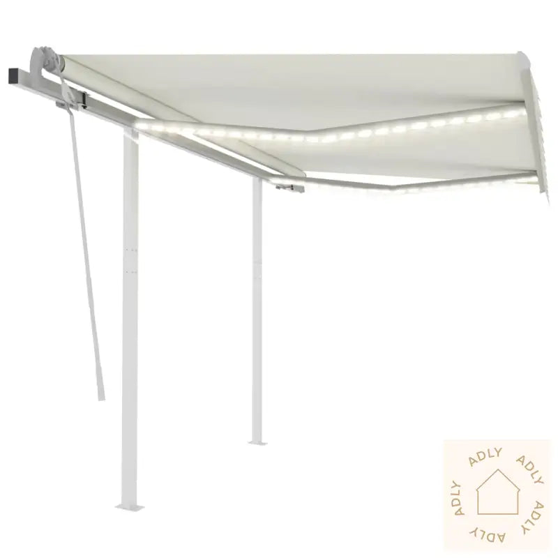Manuell Uttrekkbar Markise Med Led 3X2,5 M Kremhvit