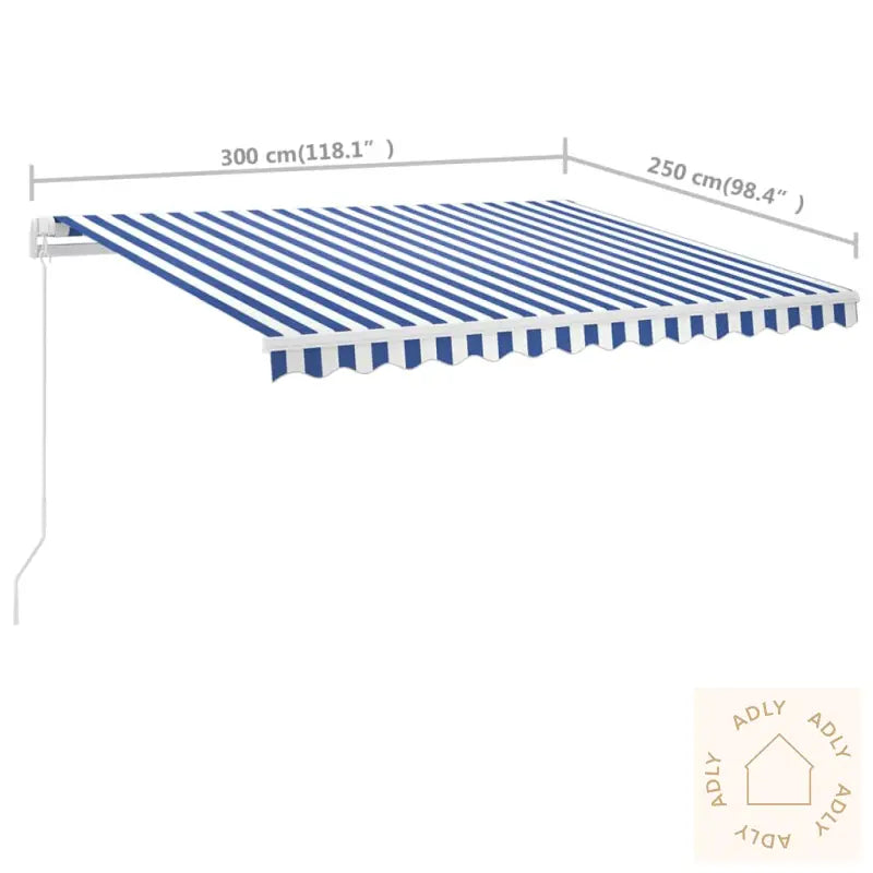 Frittstående Manuell Uttrekkbar Markise 300X250 Cm Blå Og Hvit