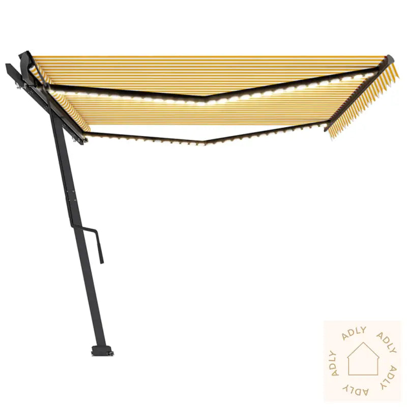 Manuell Uttrekkbar Markise Med Led 500X350 Cm Gul Og Hvit