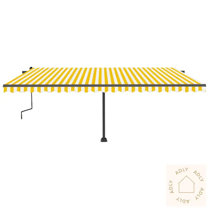 Manuell Uttrekkbar Markise Med Led 500X350 Cm Gul Og Hvit
