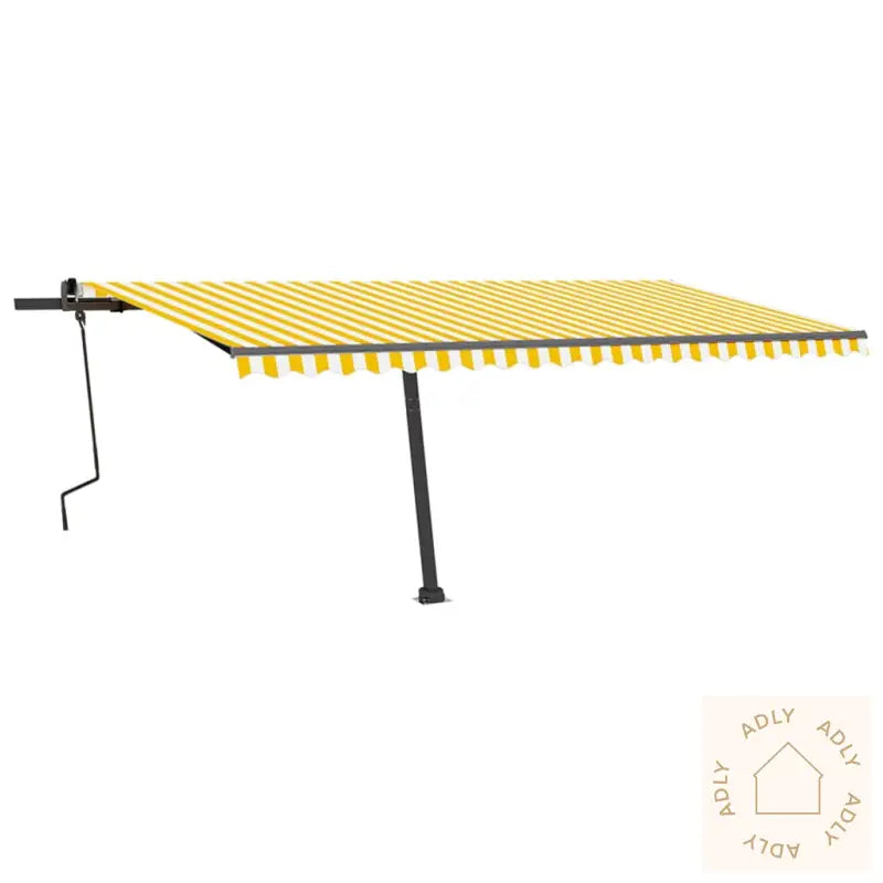 Manuell Uttrekkbar Markise Med Led 500X350 Cm Gul Og Hvit