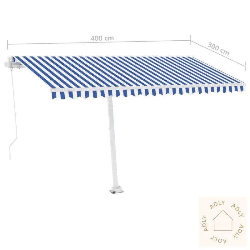 Manuell Uttrekkbar Markise Med Led 400X300 Cm Blå Og Hvit