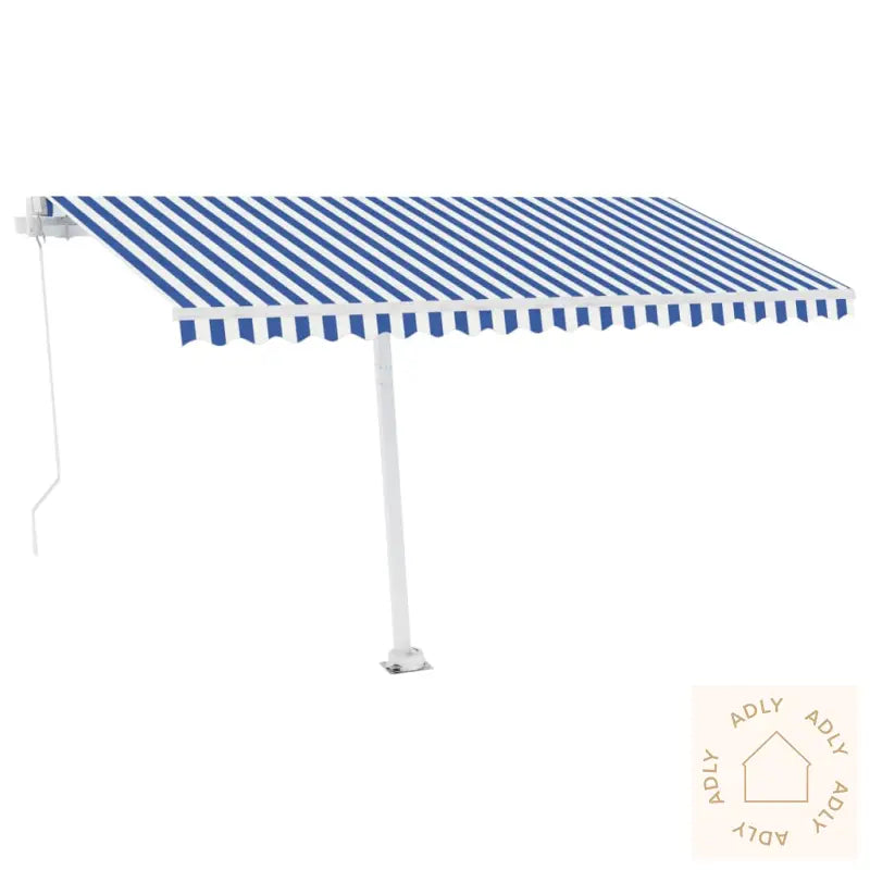 Manuell Uttrekkbar Markise Med Led 400X300 Cm Blå Og Hvit