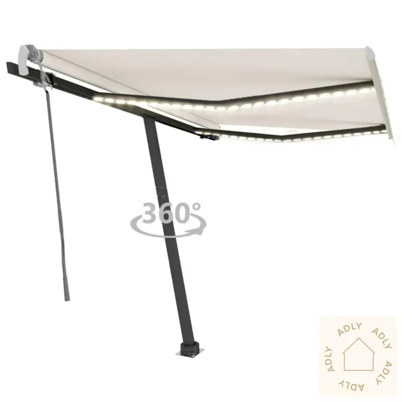 Manuell Uttrekkbar Markise Med Led 300X250 Cm Kremhvit