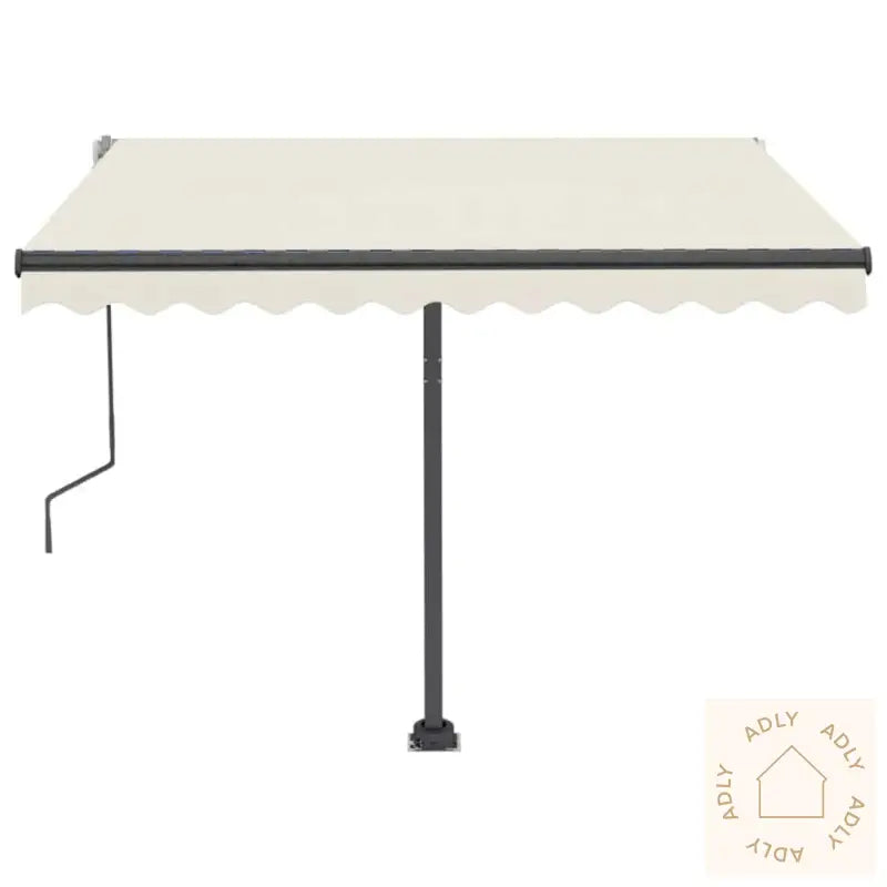 Manuell Uttrekkbar Markise Med Led 300X250 Cm Kremhvit