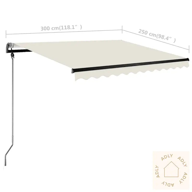 Manuell Uttrekkbar Markise Med Led 300X250 Cm Kremhvit