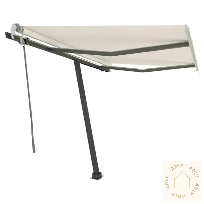 Manuell Uttrekkbar Markise Med Led 300X250 Cm Kremhvit