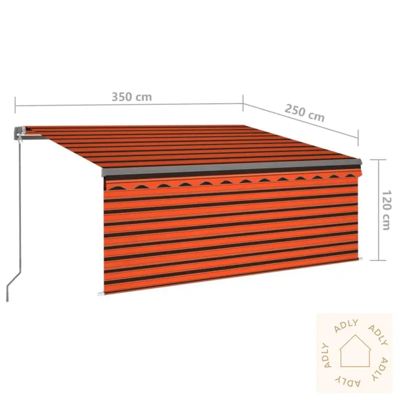 Manuell Uttrekkbar Markise Rullegardin&Led 3,5X2,5M Oransjebrun