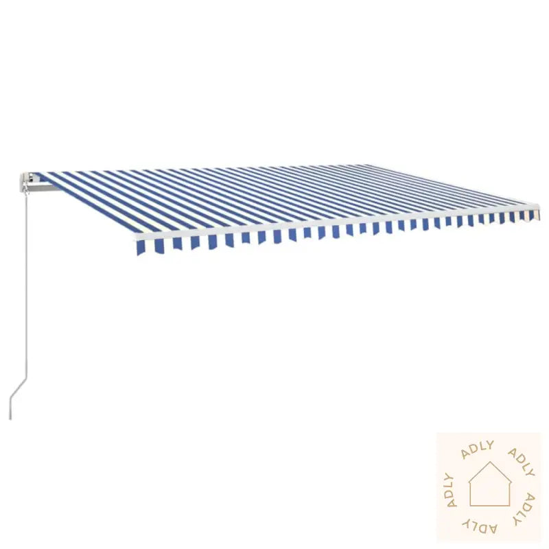 Manuell Uttrekkbar Markise Med Led 500X350 Cm Blå Og Hvit