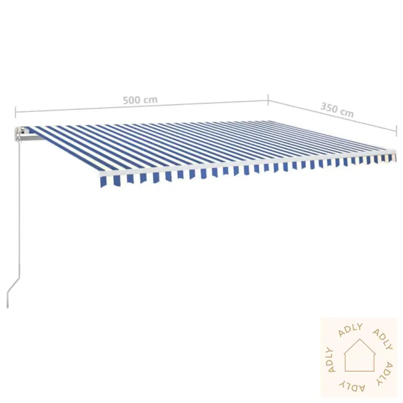 Manuell Uttrekkbar Markise Med Led 500X350 Cm Blå Og Hvit