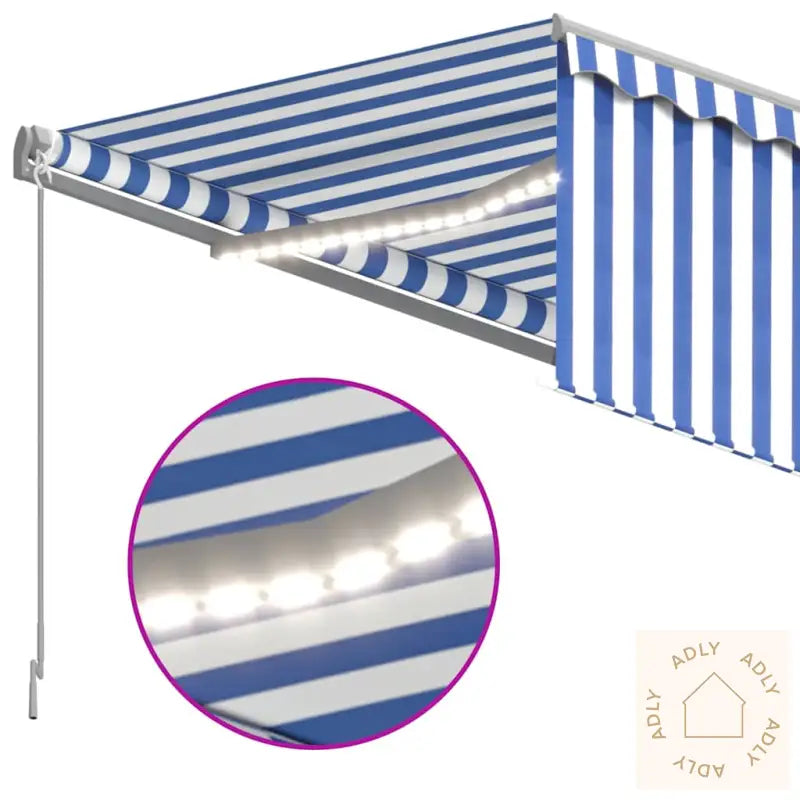 Manuell Uttrekkbar Markise Rullegardin&Led 3,5X2,5 M Blå Hvit