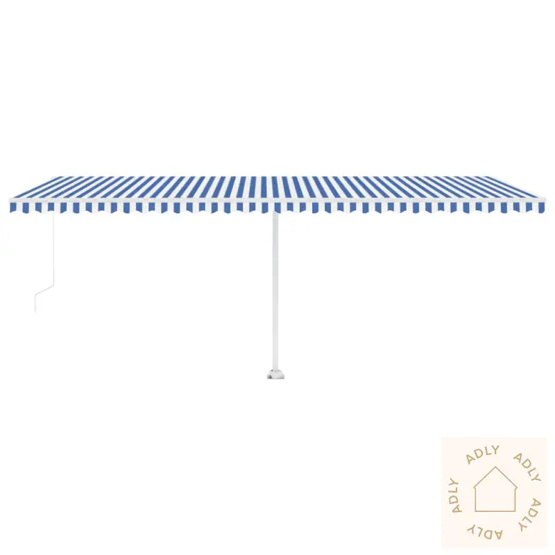 Manuell Uttrekkbar Markise Med Led 600X300 Cm Blå Og Hvit