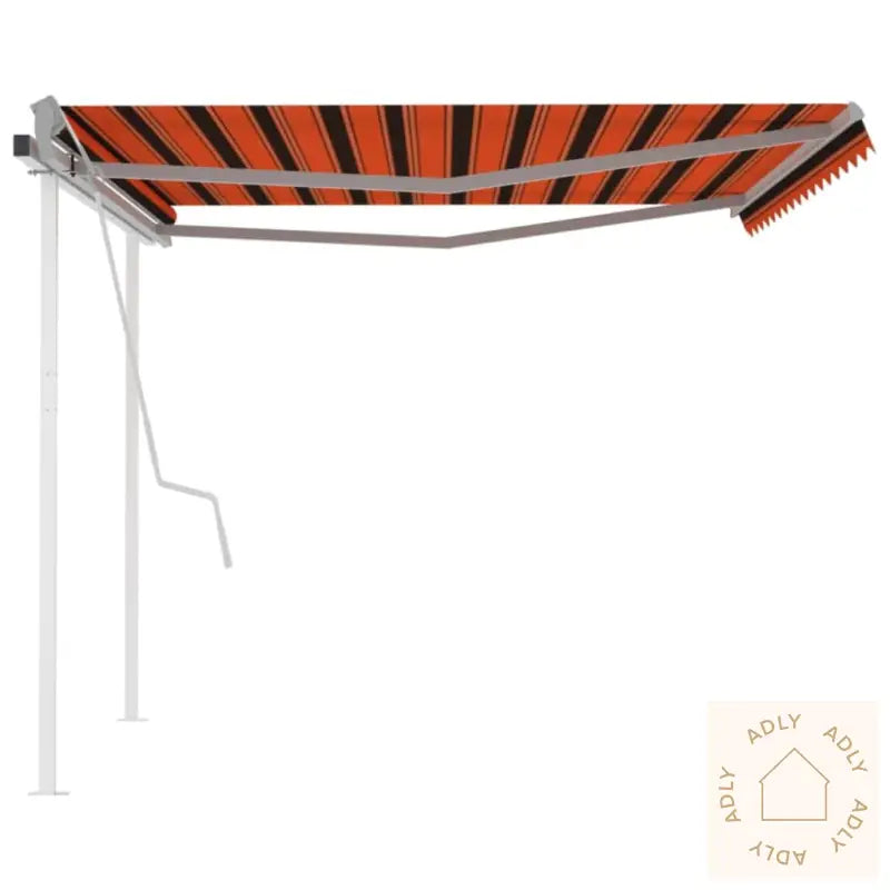 Manuell Uttrekkbar Markise Med Stolper 4X3 M Oransje Og Brun