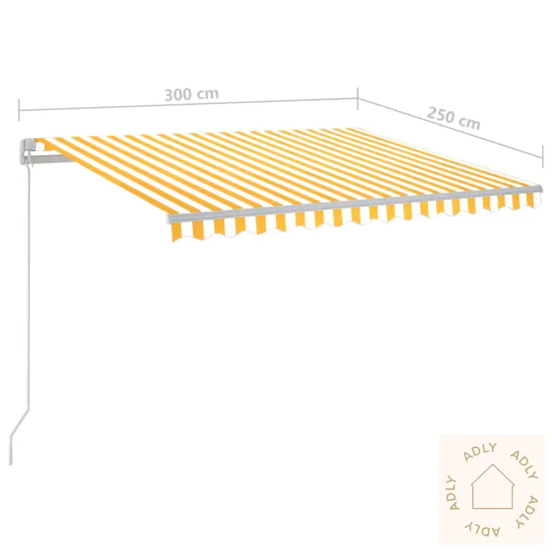 Manuell Uttrekkbar Markise Med Led 300X250 Cm Gul Og Hvit