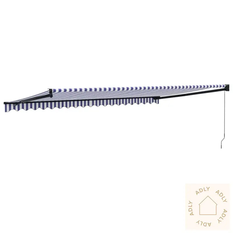 Uttrekkbar Markise Blå Og Hvit 5X3 M Stoff Og Aluminium