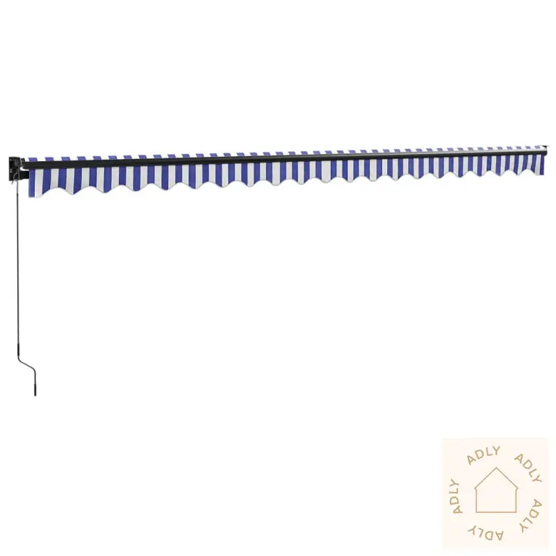 Uttrekkbar Markise Blå Og Hvit 5X3 M Stoff Og Aluminium