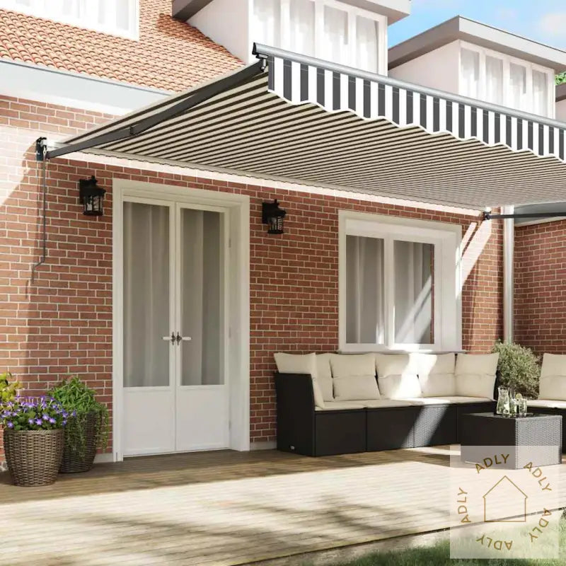 Uttrekkbar Markise Antrasitt Og Hvit 5X3 M Stoff Og Aluminium