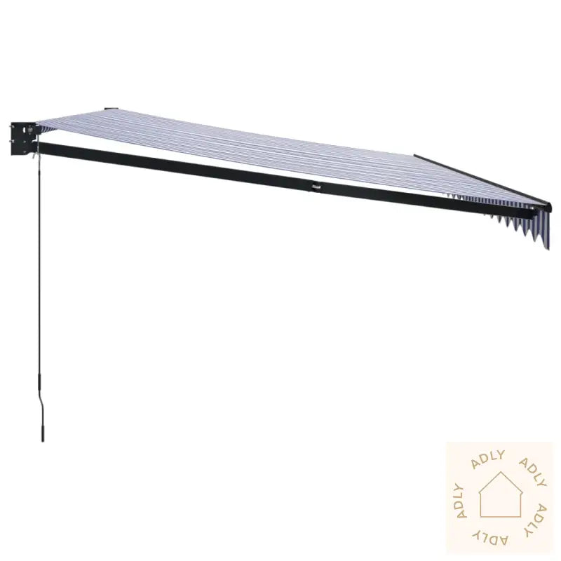 Uttrekkbar Markise Blå Og Hvit 5X3 M Stoff Og Aluminium