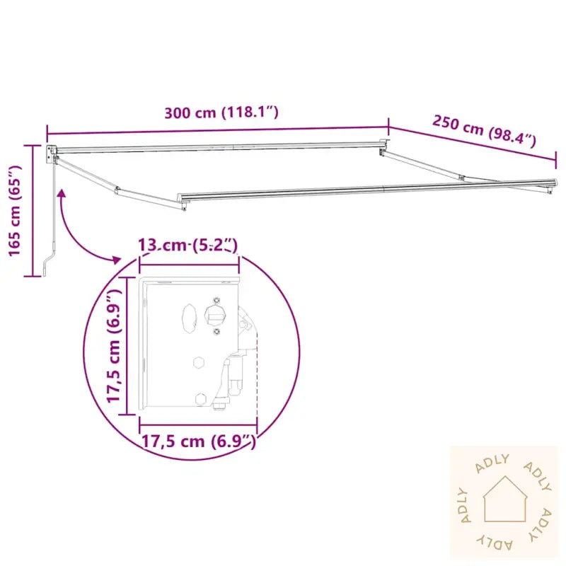Uttrekkbar Markise Antrasitt Og Hvit 3X2,5 M Stoff Og Aluminium