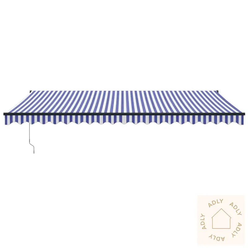 Uttrekkbar Markise Blå Og Hvit 5X3 M Stoff Og Aluminium