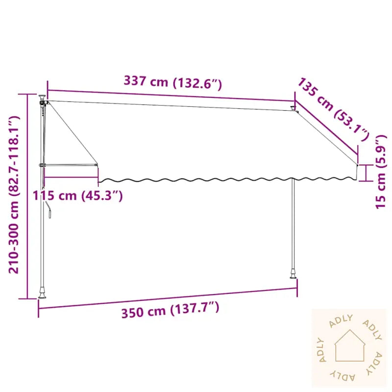 Uttrekkbar Markise Antrasitt 350X150 Cm Stoff Og Stål