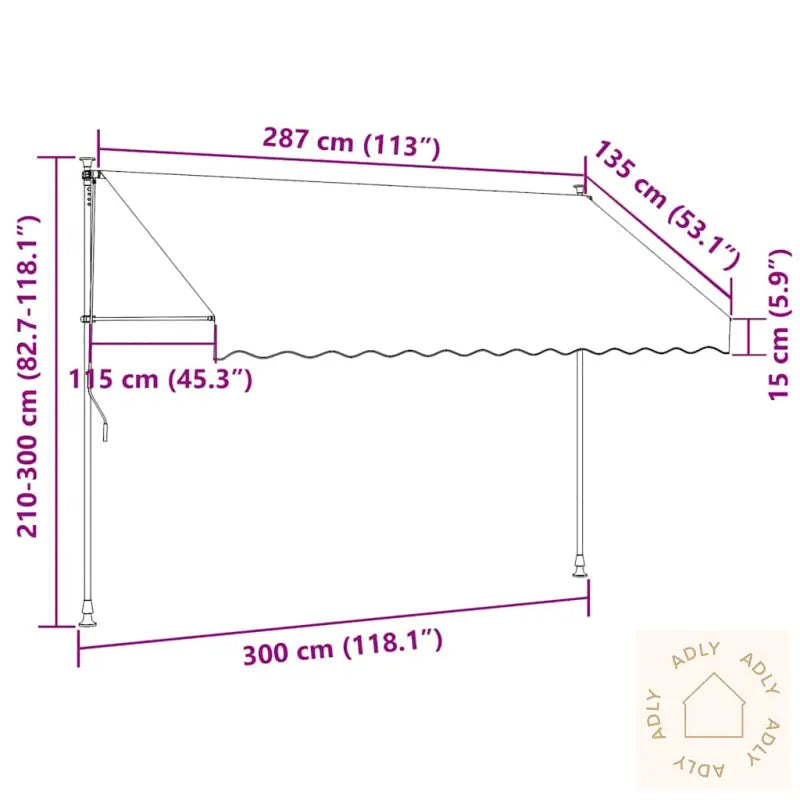 Uttrekkbar Markise Antrasitt 300X150 Cm Stoff Og Stål