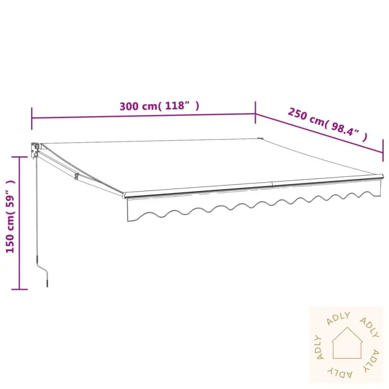 Uttrekkbar Markise Kremhvit 3X2,5 M Stoff Og Aluminium