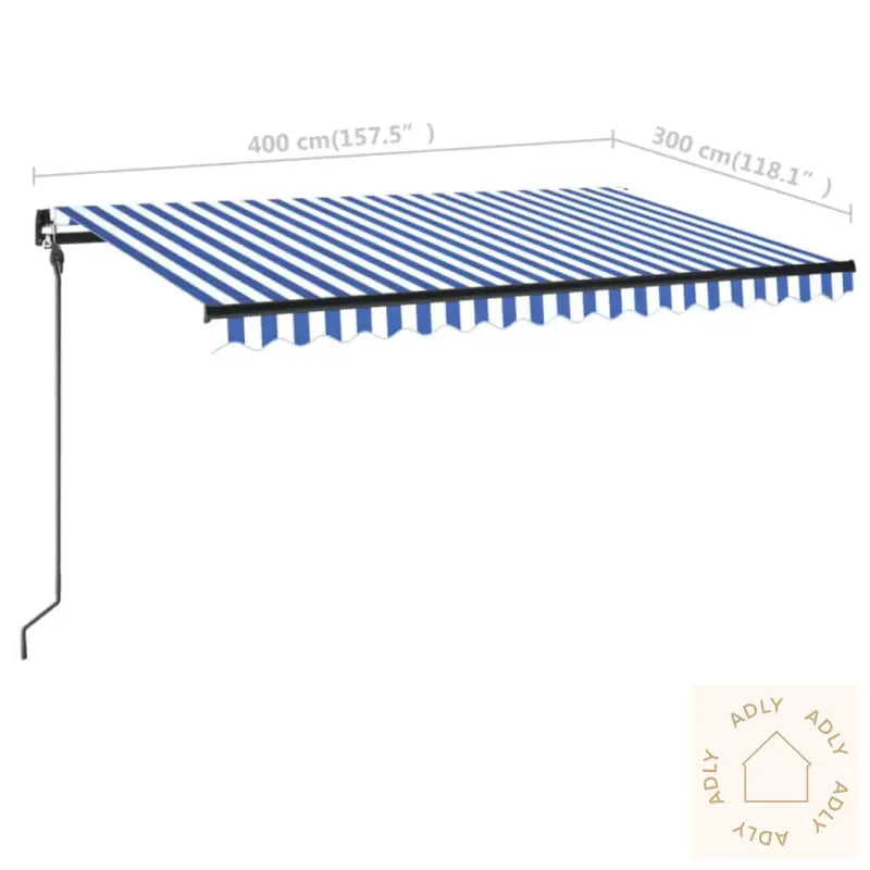 Manuell Uttrekkbar Markise Med Led 400X300 Cm Blå Og Hvit
