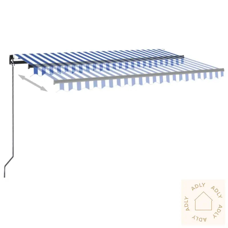 Manuell Uttrekkbar Markise Med Led 400X300 Cm Blå Og Hvit