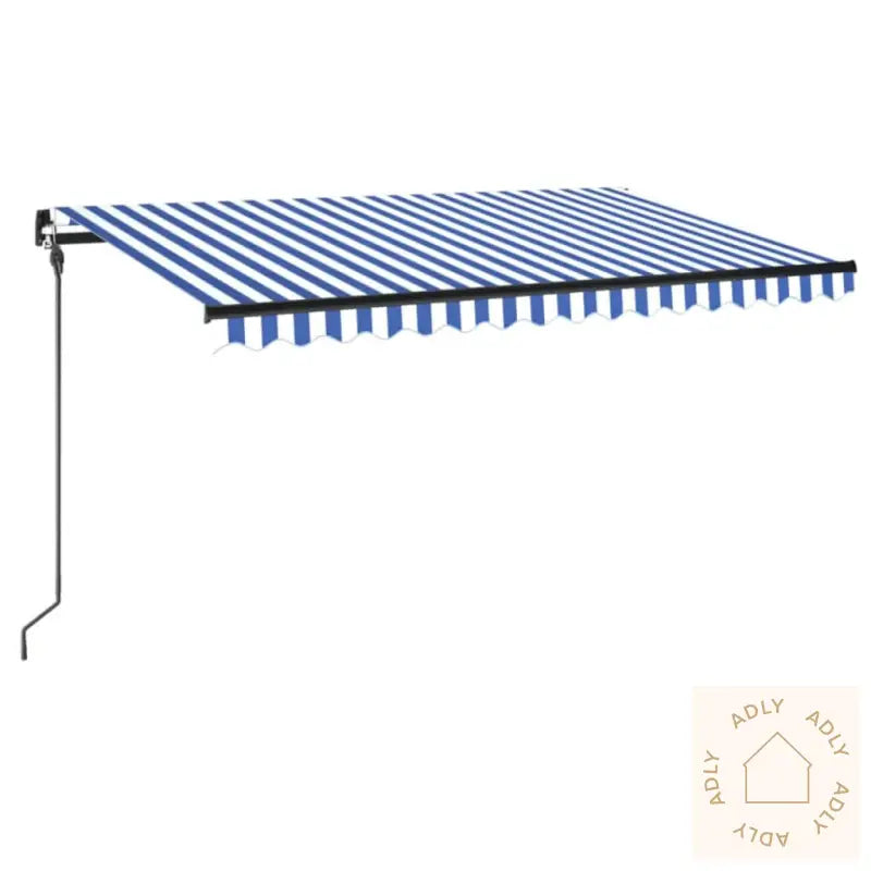 Manuell Uttrekkbar Markise Med Led 400X300 Cm Blå Og Hvit