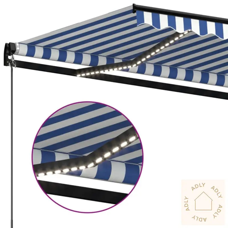 Manuell Uttrekkbar Markise Med Led 400X300 Cm Blå Og Hvit