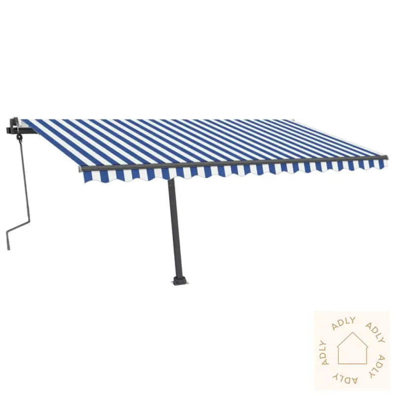 Frittstående Manuell Uttrekkbar Markise 450X350 Cm Blå/Hvit