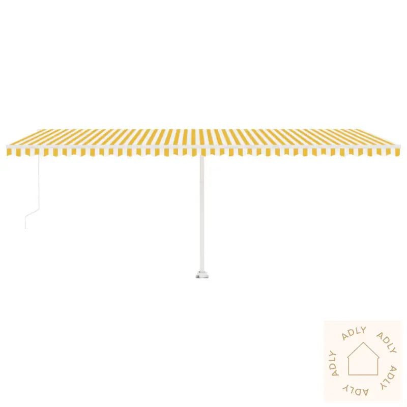 Manuell Uttrekkbar Markise Med Led 600X350 Cm Gul Og Hvit