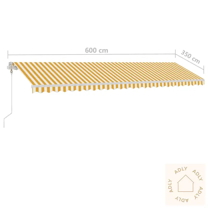 Manuell Uttrekkbar Markise Med Led 600X350 Cm Gul Og Hvit