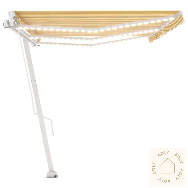 Manuell Uttrekkbar Markise Med Led 600X350 Cm Gul Og Hvit