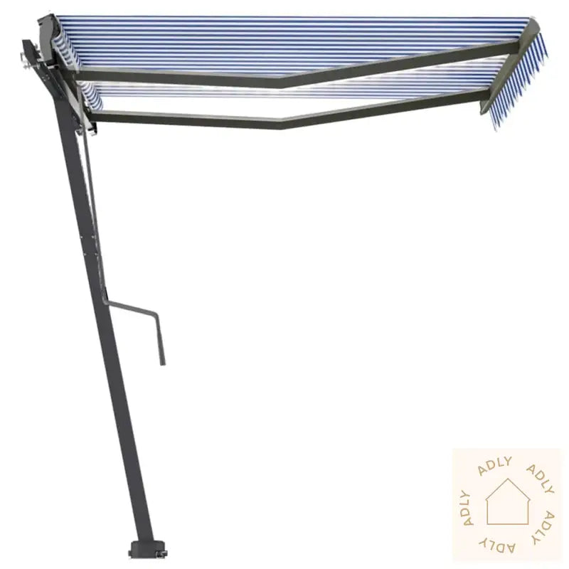 Manuell Uttrekkbar Markise Med Led 300X250 Cm Blå Og Hvit