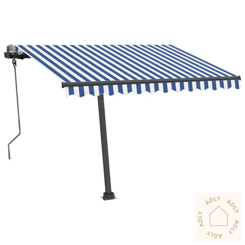 Manuell Uttrekkbar Markise Med Led 300X250 Cm Blå Og Hvit