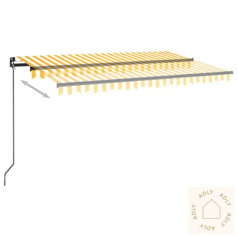 Manuell Uttrekkbar Markise Med Led 400X350 Cm Gul Og Hvit