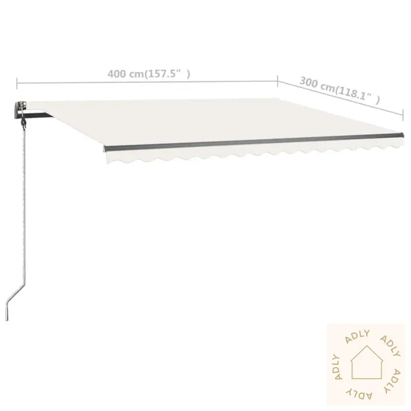 Manuell Uttrekkbar Markise Med Led 400X300 Cm Kremhvit