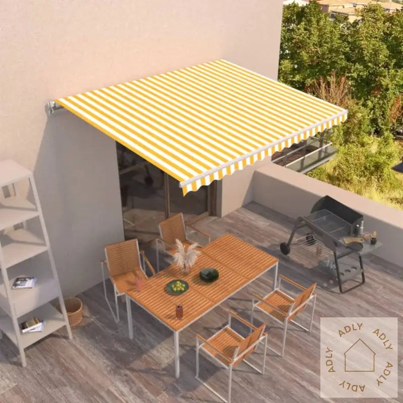 Manuell Uttrekkbar Markise 450X300 Cm Gul Og Hvit