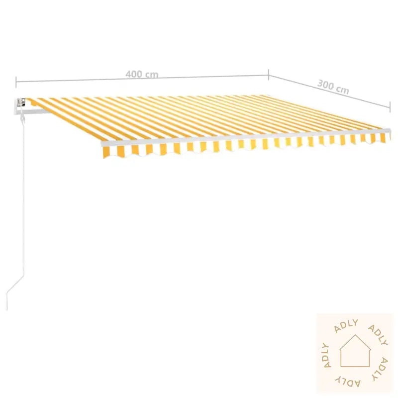 Manuell Uttrekkbar Markise Med Led 4X3 M Gul Og Hvit