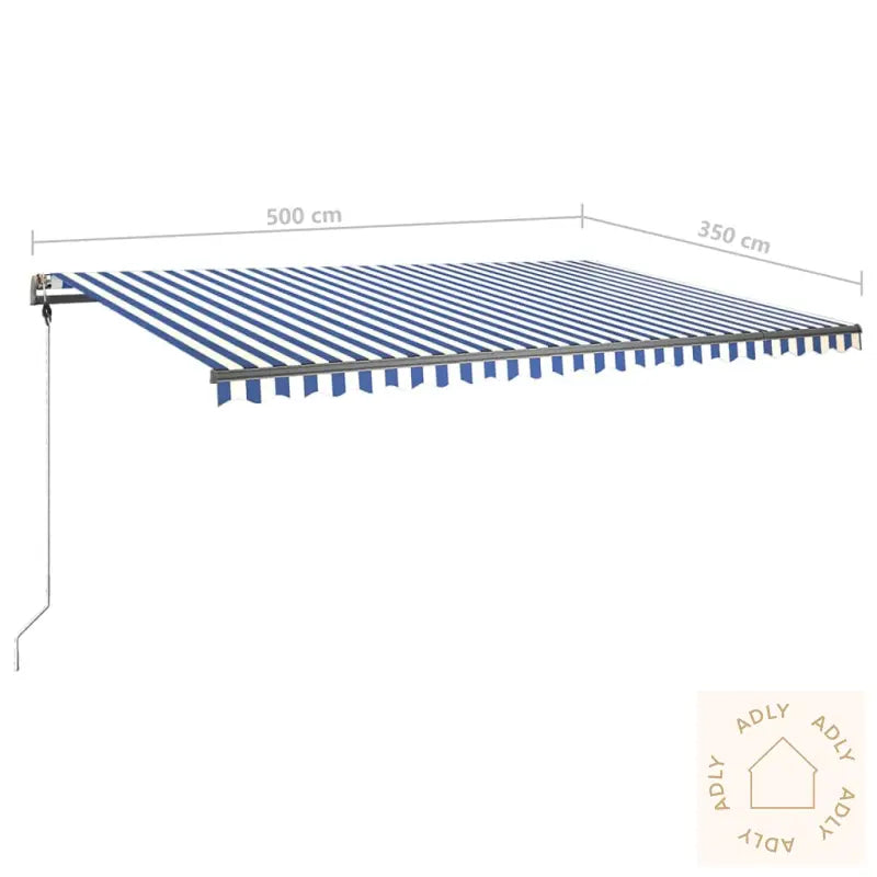 Manuell Uttrekkbar Markise Med Led 500X350 Cm Blå Og Hvit