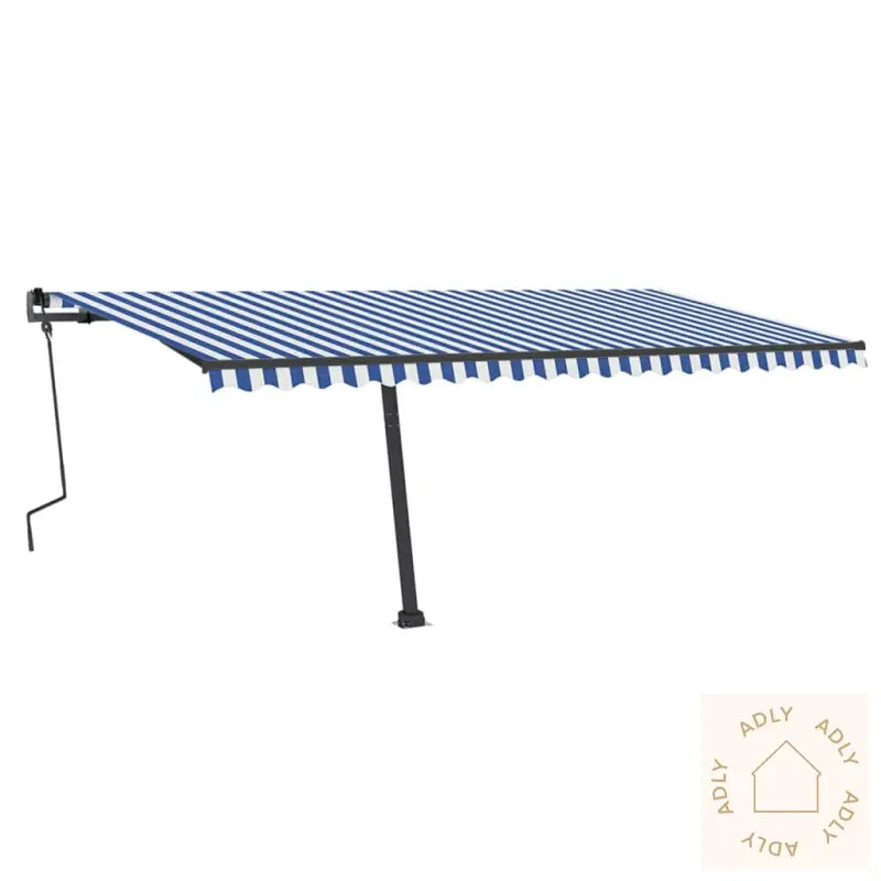 Manuell Uttrekkbar Markise Med Led 500X350 Cm Blå Og Hvit
