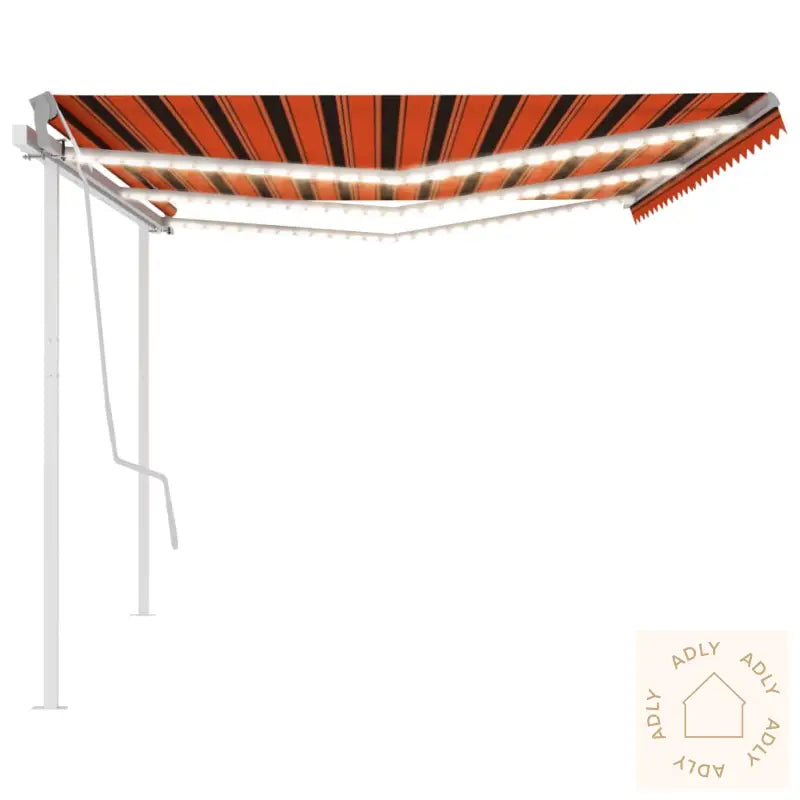 Manuell Uttrekkbar Markise Med Led 6X3,5 M Oransje Og Brun