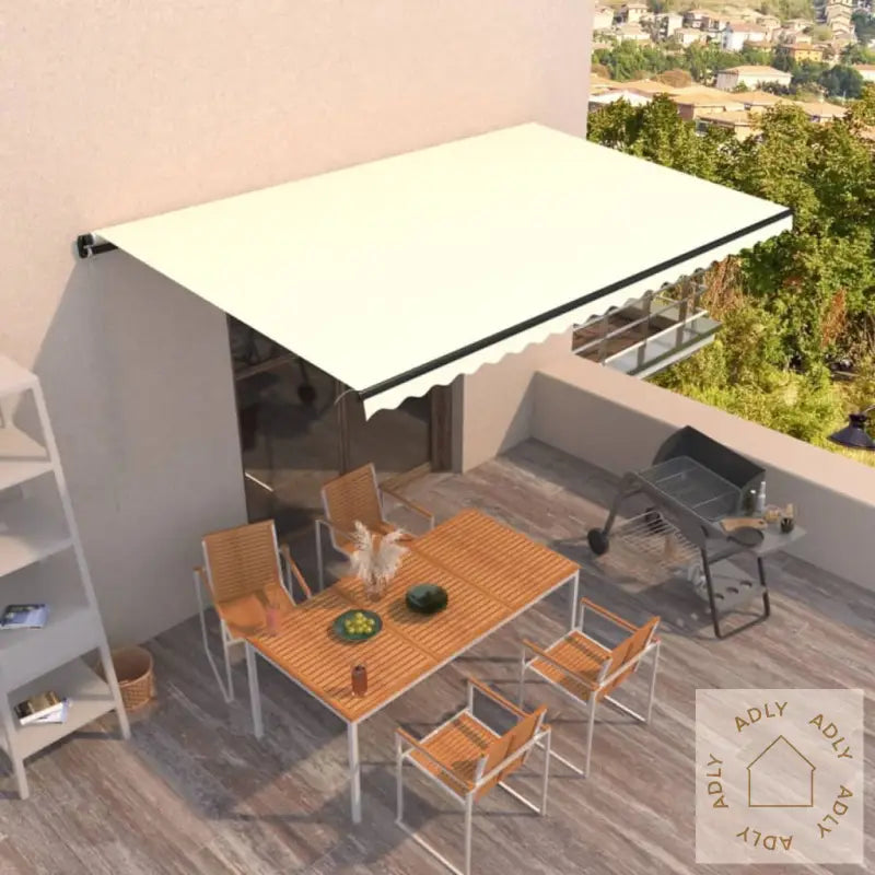 Manuell Uttrekkbar Markise 500X350 Cm Kremhvit