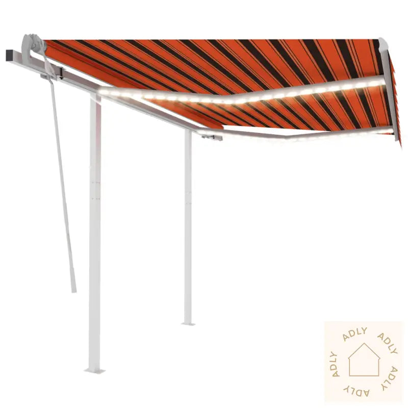 Manuell Uttrekkbar Markise Med Led 3,5X2,5 M Oransje Og Brun